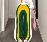 Women Casual Drawstring Color Block Pants