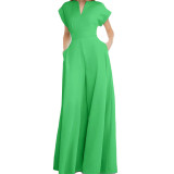 Women's Chic V-Neck Short Sleeve High-Waist Wide-Leg Jumpsuit
