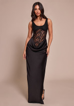 Spring Women's Solid Color Sexy Slim Fit Sleeveless Slit Lace Patchwork Evening Dress Spring Women's Solid Color Sexy Slim Fit Sleeveless Slit Lace Patchwork Evening Dress