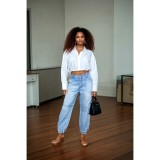 Women's Casual Elastic Waist Loose Multi-Pocket Denim Pants