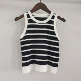 Women Spring Summer Round Neck Striped Knitting Tank Top