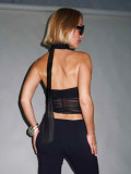 Fall/Winter Women's Sexy Sheer Mesh Low Back Halter Neck See-Through Tank Top