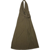 Spring Women's Fashion Deep V-Neck Halter Split Low Back Sexy Chic Dress