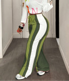 Women Casual Drawstring Color Block Pants