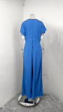 Women's Chic V-Neck Short Sleeve High-Waist Wide-Leg Jumpsuit