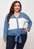 Spring/Fall Plus Size Women's Long Sleeve V-Neck Casual Knit Top