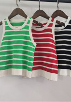 Women Spring Summer Round Neck Striped Knitting Tank Top