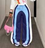 Women Casual Drawstring Color Block Pants