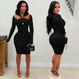 Women's Chic Cut Out Long Sleeve Slim Fit Solid Color Bodycon Dress