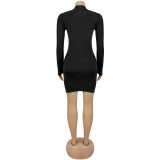 Women's Chic Cut Out Long Sleeve Slim Fit Solid Color Bodycon Dress