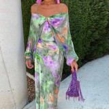 Spring Women's Chic Sexy Off-Shoulder Tie-Dye Slip Dress & Shawl Set