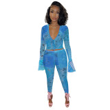 Women Sexy Mesh Printed Top and Pant Two-piece sets