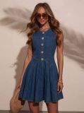 Summer Women's Slim Fit Round Neck Sleeveless Denim Dress