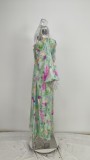 Spring Women's Chic Sexy Off-Shoulder Tie-Dye Slip Dress & Shawl Set