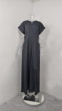 Women's Chic V-Neck Short Sleeve High-Waist Wide-Leg Jumpsuit