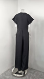 Women's Chic V-Neck Short Sleeve High-Waist Wide-Leg Jumpsuit
