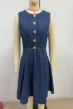 Summer Women's Slim Fit Round Neck Sleeveless Denim Dress