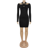 Women's Chic Cut Out Long Sleeve Slim Fit Solid Color Bodycon Dress