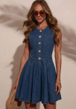 Summer Women's Slim Fit Round Neck Sleeveless Denim Dress