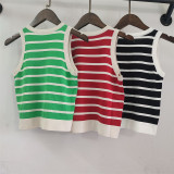 Women Spring Summer Round Neck Striped Knitting Tank Top