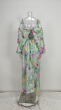 Spring Women's Chic Sexy Off-Shoulder Tie-Dye Slip Dress & Shawl Set