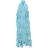 Winter Women's Fashion Solid Color Sexy Halter Neck Low Back Fringe Dress