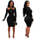 Women's Chic Cut Out Long Sleeve Slim Fit Solid Color Bodycon Dress