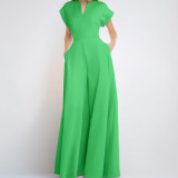 Women's Chic V-Neck Short Sleeve High-Waist Wide-Leg Jumpsuit