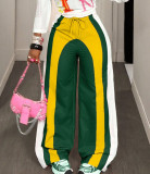 Women Casual Drawstring Color Block Pants