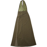 Spring Women's Fashion Deep V-Neck Halter Split Low Back Sexy Chic Dress