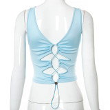 Women Spring/Summer Sleeveless Lace-Up Crop Casual Top