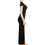 Women Solid Round Neck Short-sleeved Bodycon Dresses