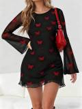 Women Sexy Leopard Print Butterfly Print Round Neck Long-Sleeve Dress