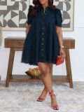 Women Casual Short-Sleeve Button-Up Shirt Dress
