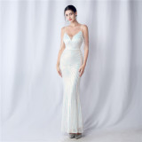 Plus Size Women Beaded Sequined Camisole Evening Dress