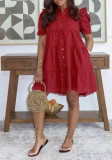 Women Casual Short-Sleeve Button-Up Shirt Dress