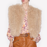 Women Autumn/Winter Sexy Backless Fur Collar Halter Neck Top Vest