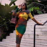 Women Autumn Off-Shoulder Long-sleeved Printed Bodycon Dress