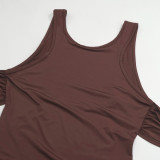 Women Spring Solid Halter Neck Hollow-Out Sexy Bodycon Dress