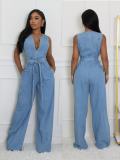 Women Stretchy Washed Denim Jumpsuits