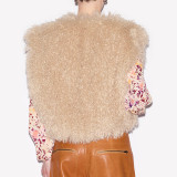 Women Autumn/Winter Sexy Backless Fur Collar Halter Neck Top Vest