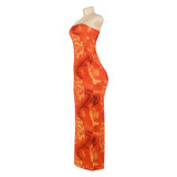Women Summer Sleeveless Strapless Printed Bodycon Dress