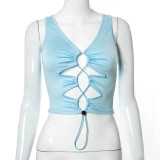 Women Spring/Summer Sleeveless Lace-Up Crop Casual Top