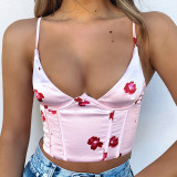 Women Spring/Summer Camisole Sleeveless Bandeau Printed Top