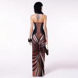 Women Summer Printed Sleeveless Strapless Sexy Slit Dress