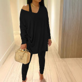 Women Elegant One-Shoulder Casual Top and Pant Two-Piece Set