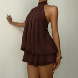 Women Elegant Solid Backless Halter Neck Sleeveless Jumpsuit