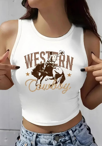 Women Summer Round Neck Sleeveless Crop Top