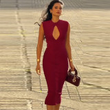 Spring/Summer Women's Sexy Tight Fit Bodycon Cut-Out Zipper Sleeveless Long Bandage Dress