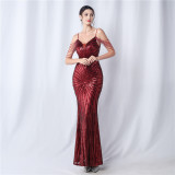 Plus Size Women Beaded Sequined Camisole Evening Dress